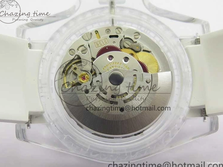 KZF Best Transparent on Phantomlab Rubber Edition VR3135 Dial Blue Light Strap White Submariner 0219